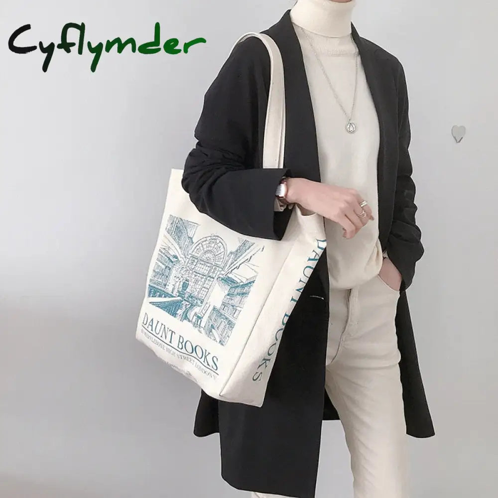 Cyflymder Women Canvas Shoulder Bag London Daunt Books Daily Shopping Bags Students Book Cotton