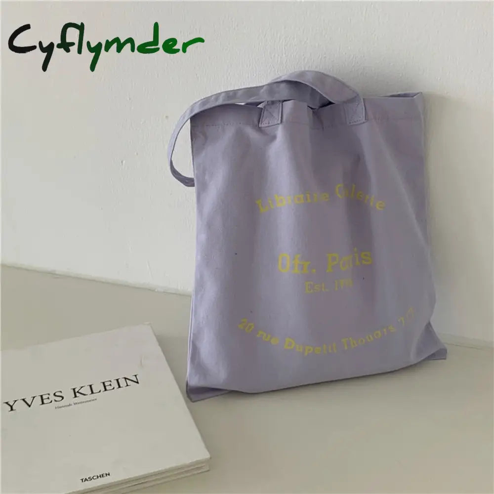 Cyflymder Women Canvas Shoulder Bag Paris Letter Print Ladies Casual Handbag Tote Reusable Large