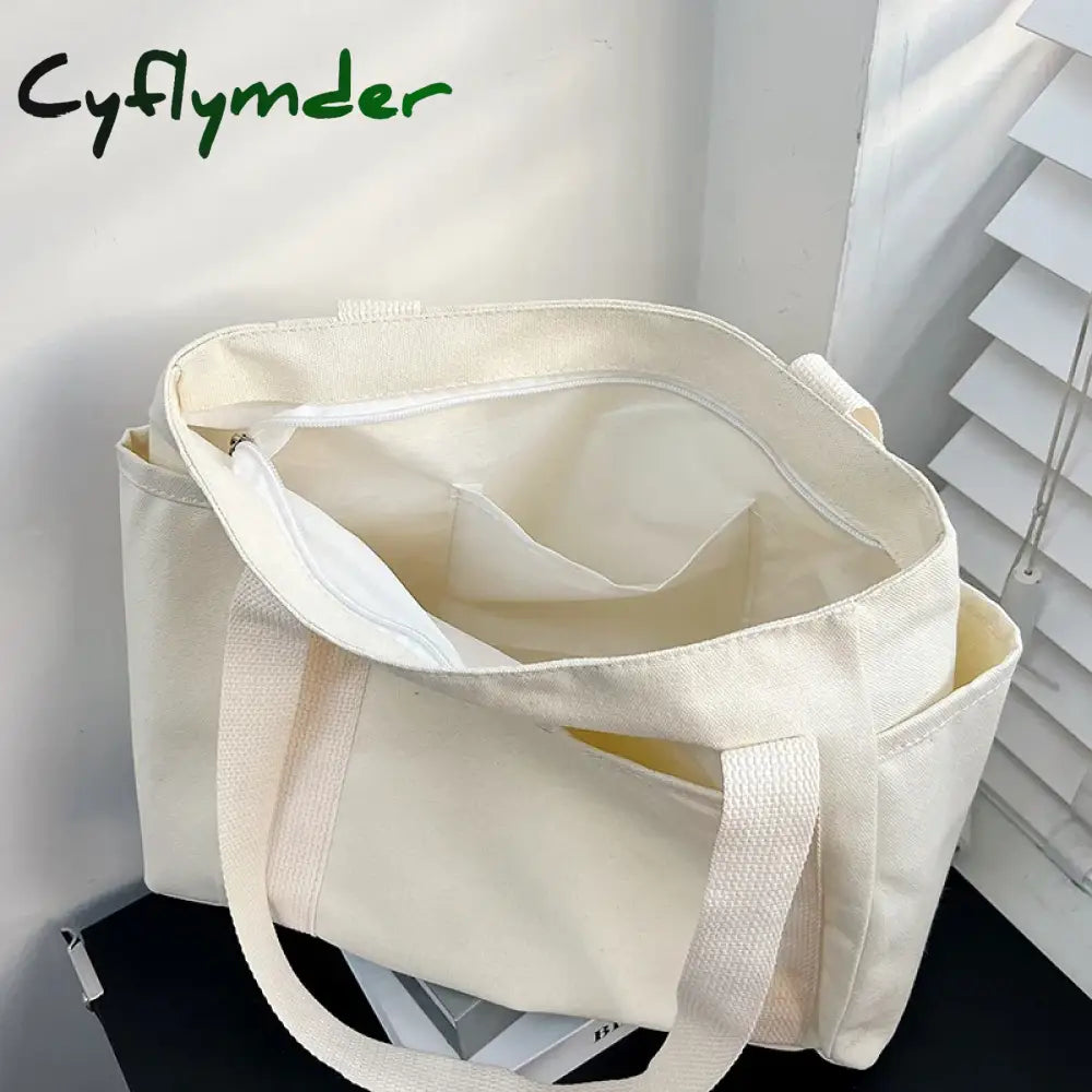 Cyflymder Women Canvas Shoulder Bags College Girl Books Handbag Cotton Cloth Fabric Commuting