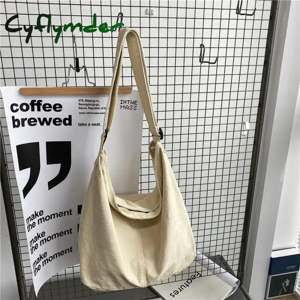 Cyflymder Women Canvas Shoulder Bags Large Capacity Thick Cotton Cloth Books Handbag Tote Solid