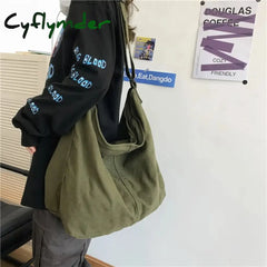 Cyflymder Women Canvas Shoulder Bags Large Capacity Thick Cotton Cloth Books Handbag Tote Solid