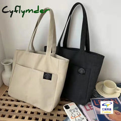 Cyflymder Women Canvas Tote Bag Solid Color Designer Ladies Casual Handbag Shoulder Large Capacity