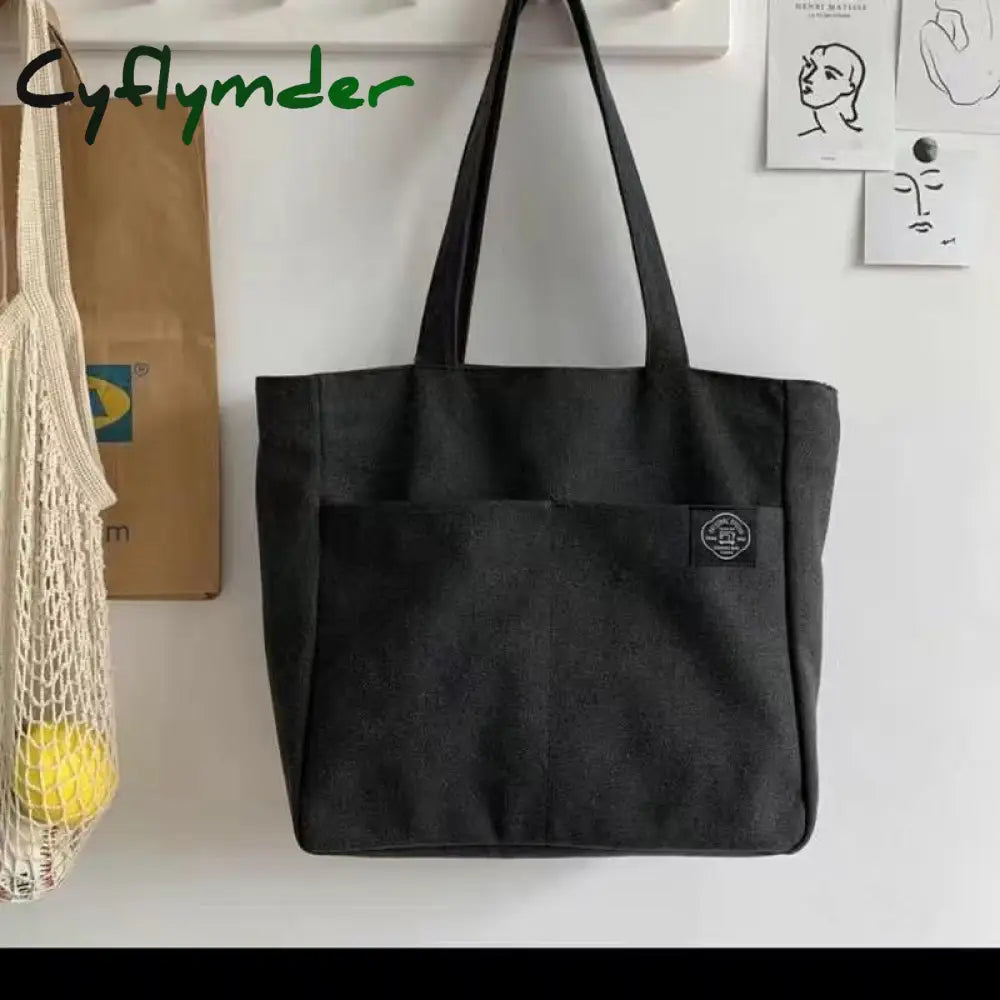 Cyflymder Women Canvas Tote Bag Solid Color Designer Ladies Casual Handbag Shoulder Large Capacity