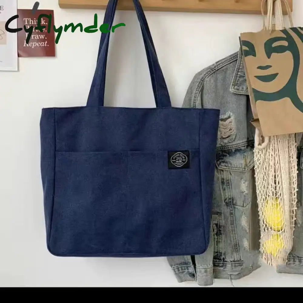 Cyflymder Women Canvas Tote Bag Solid Color Designer Ladies Casual Handbag Shoulder Large Capacity