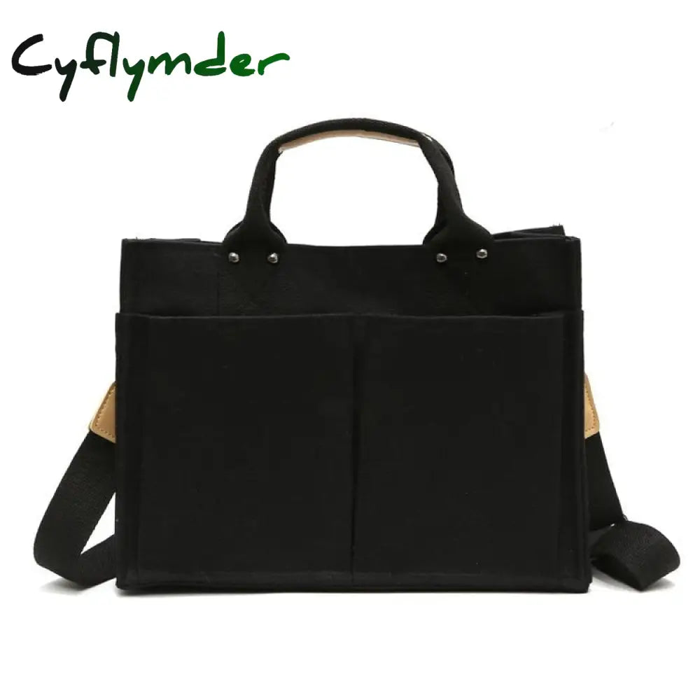 Cyflymder Women Casual Canvas Shoulder Bag Ladies Exterior Pockets Crossbody Bags Solid Thick