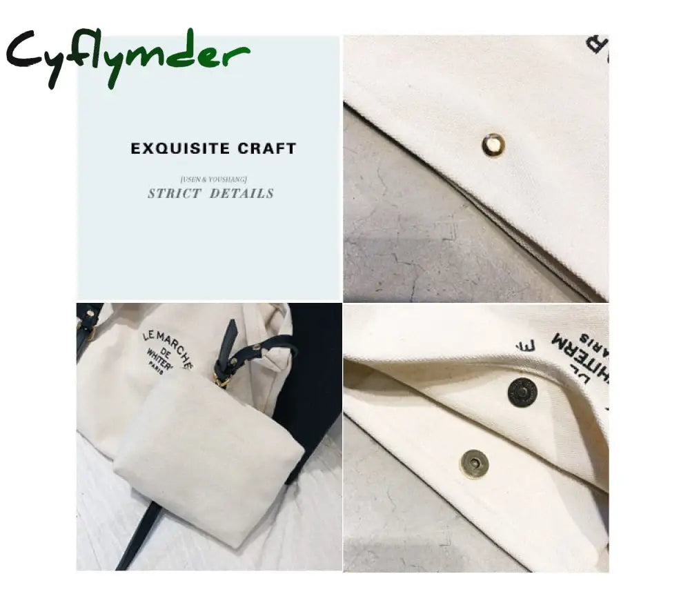 Cyflymder Women Casual Canvas Shoulder Bags Pu Leather Strap Female Cloth Crossbody Bag Lady