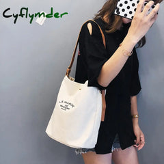 Cyflymder Women Casual Canvas Shoulder Bags Pu Leather Strap Female Cloth Crossbody Bag Lady