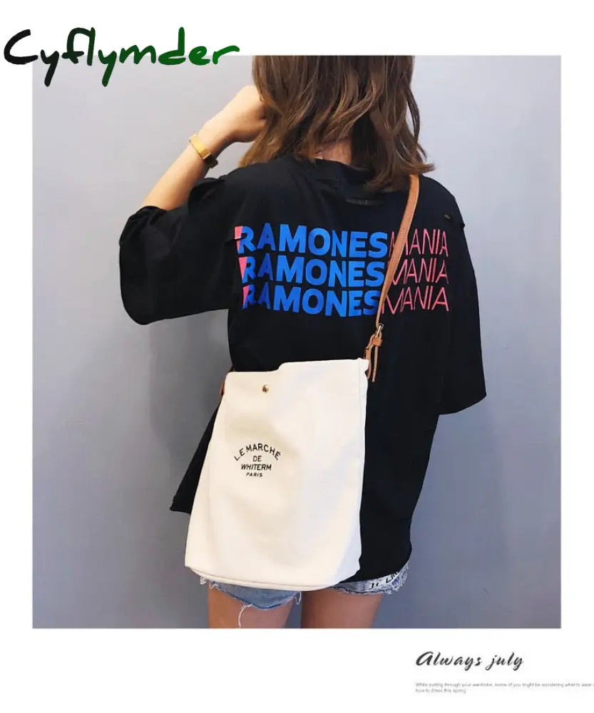 Cyflymder Women Casual Canvas Shoulder Bags Pu Leather Strap Female Cloth Crossbody Bag Lady