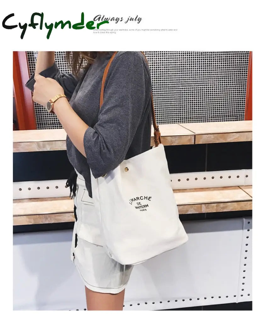 Cyflymder Women Casual Canvas Shoulder Bags Pu Leather Strap Female Cloth Crossbody Bag Lady