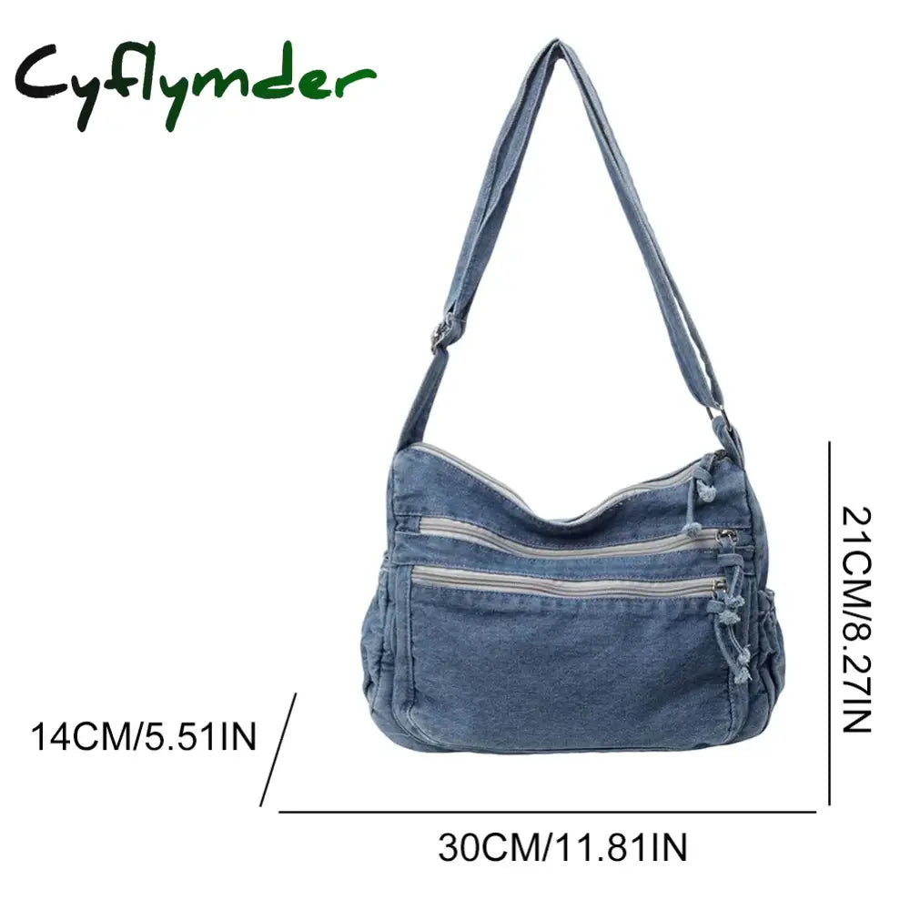 Cyflymder Women Casual Satchel Bag Large Capacity Denim Vintage Messenger Bag Adjustable Strap Daily Tote Bag