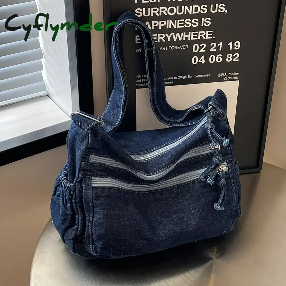 Cyflymder Women Casual Satchel Bag Large Capacity Denim Vintage Messenger Bag Adjustable Strap Daily Tote Bag
