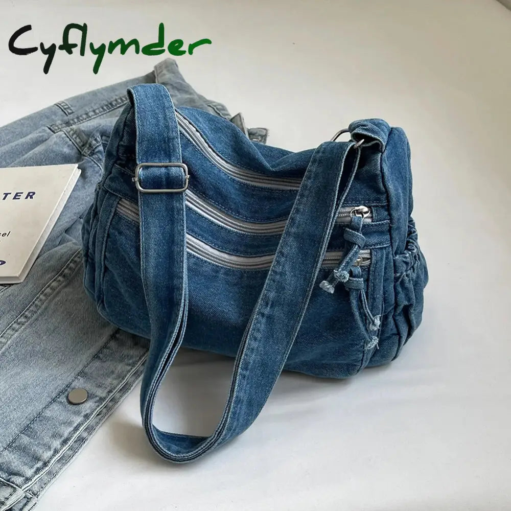 Cyflymder Women Casual Satchel Bag Large Capacity Denim Vintage Messenger Bag Adjustable Strap Daily Tote Bag