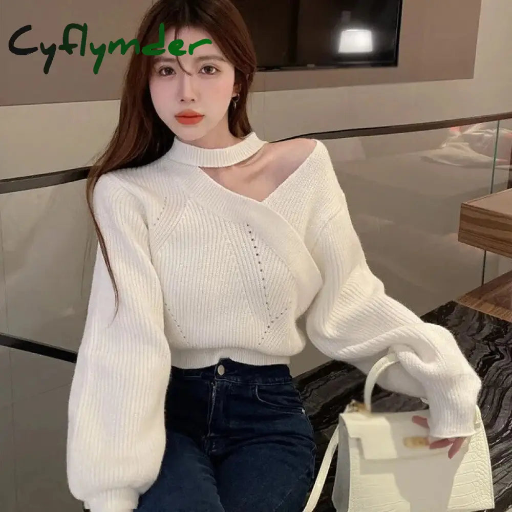 Cyflymder Women Christmas Sweater Autumn Winter Long Sleeved Warm V-Neck Off Shoulder