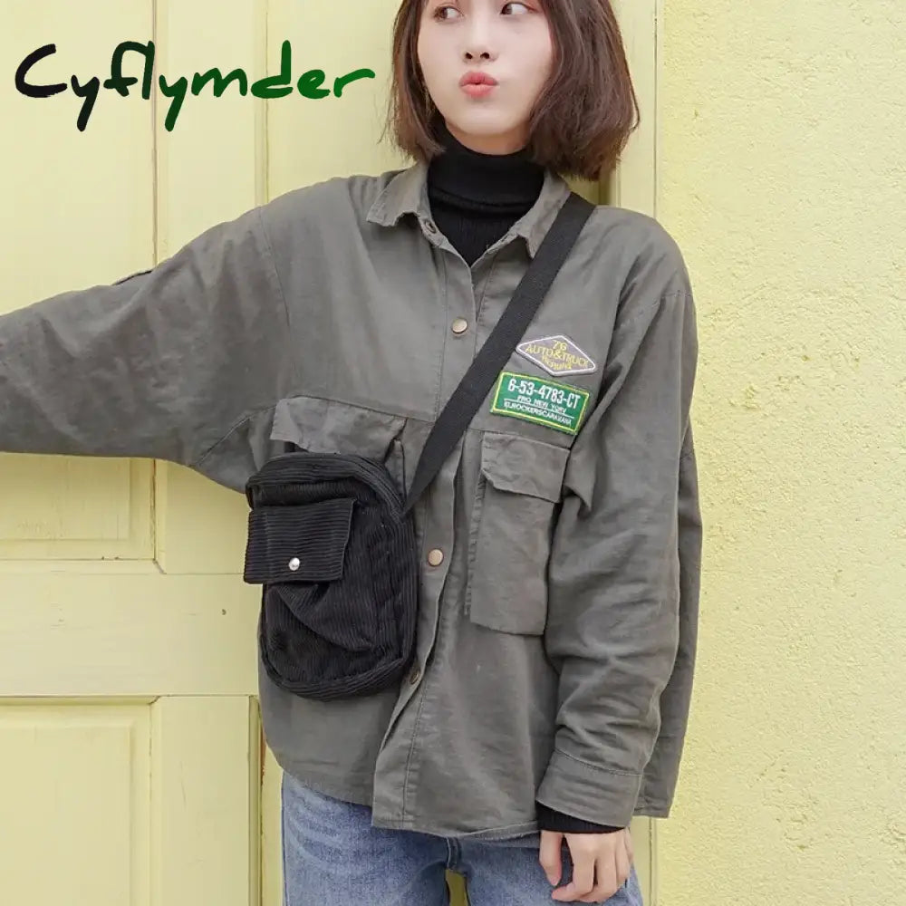 Cyflymder Women Corduroy Flap Shoulder Bag Canvas Lining Cute Small Crossbody Messenger Bags