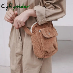 Women Corduroy Flap Shoulder Bag Canvas Lining Cute Small Crossbody Messenger Bags Stripes Cloth Zipper Purse Handbag For Girls