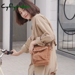 Cyflymder Women Corduroy Flap Shoulder Bag Canvas Lining Cute Small Crossbody Messenger Bags