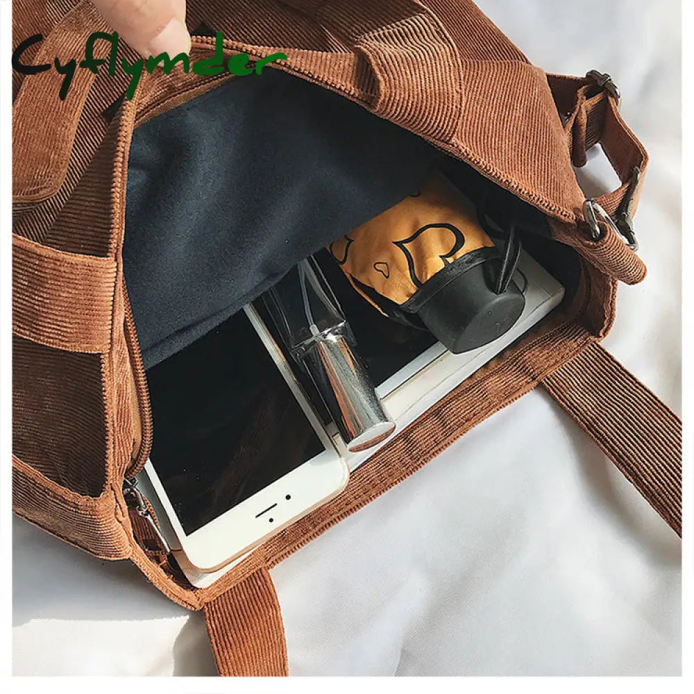 Cyflymder Women Corduroy Shopping Bags Reusable Tote Ladies Casual Shoulder Bag Foldable Beach