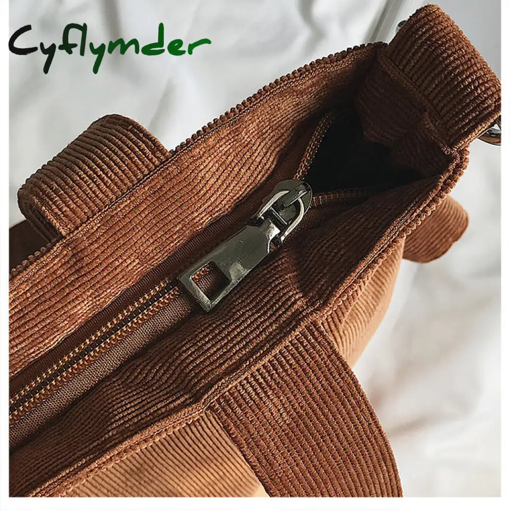 Cyflymder Women Corduroy Shopping Bags Reusable Tote Ladies Casual Shoulder Bag Foldable Beach