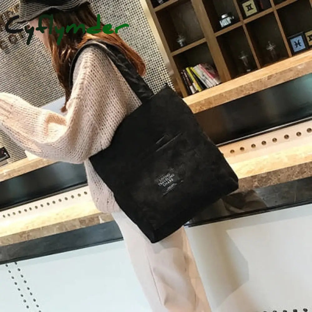 Cyflymder Women Corduroy Shopping Bags Reusable Tote Ladies Casual Shoulder Bag Foldable Beach