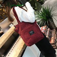 Cyflymder Women Corduroy Shopping Bags Reusable Tote Ladies Casual Shoulder Bag Foldable Beach