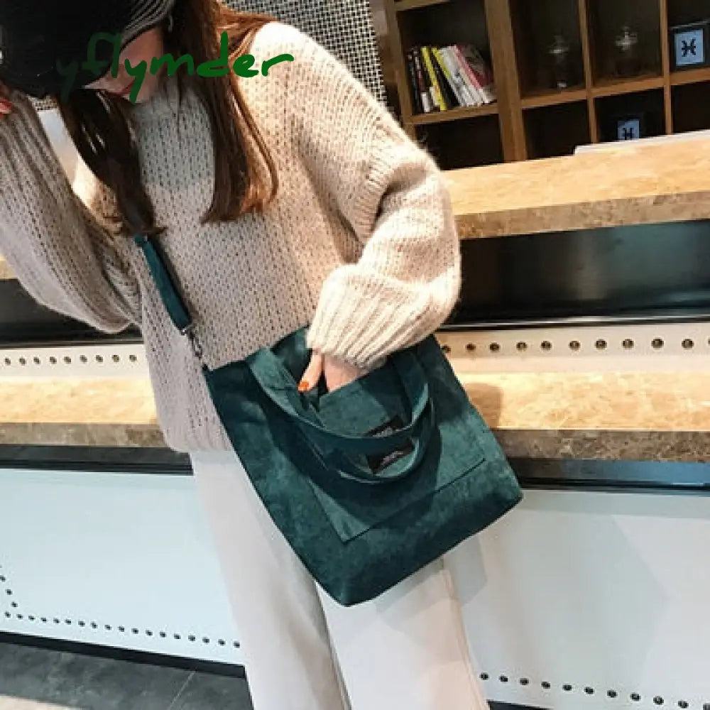 Cyflymder Women Corduroy Shopping Bags Reusable Tote Ladies Casual Shoulder Bag Foldable Beach