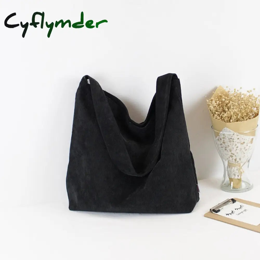 Cyflymder Women Corduroy Shoulder Bag Canvas Cloth Fabric Handbag Solid Casual Tote Ladies Eco