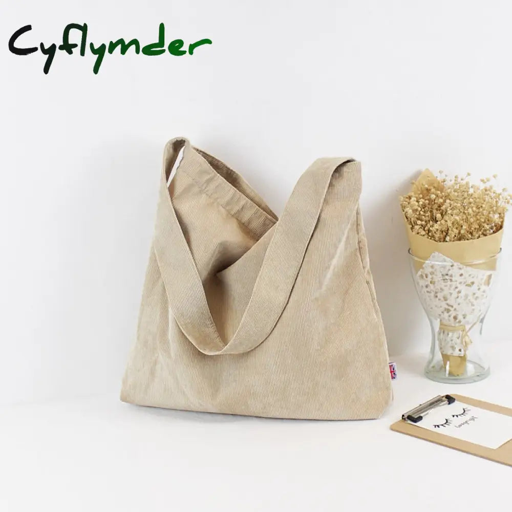 Cyflymder Women Corduroy Shoulder Bag Canvas Cloth Fabric Handbag Solid Casual Tote Ladies Eco