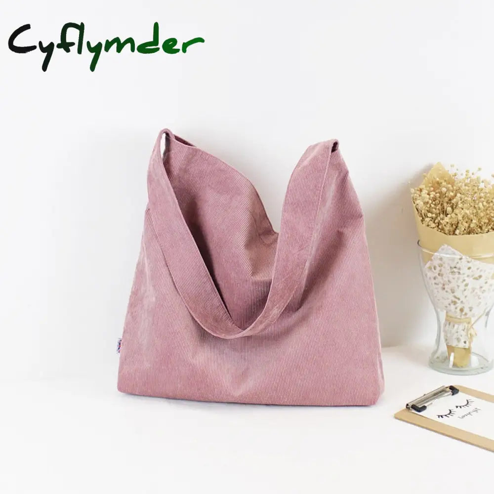 Cyflymder Women Corduroy Shoulder Bag Canvas Cloth Fabric Handbag Solid Casual Tote Ladies Eco