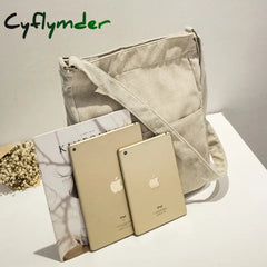 Cyflymder Women Corduroy Shoulder Bag Large Capacity Simple Vintage Canvas Female Solid Color