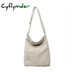 Cyflymder Women Corduroy Shoulder Bag Large Capacity Simple Vintage Canvas Female Solid Color