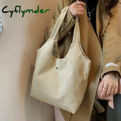 Cyflymder Women Corduroy Shoulder Bag Medium Cotton Canvas Handbag Casual Tote Female Eco Crossbody
