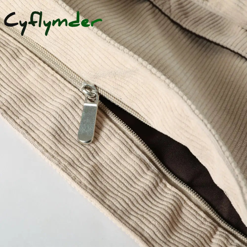 Cyflymder Women Corduroy Shoulder Bag Zipper Large Capacity Simple Canvas Purse Messenger Bags