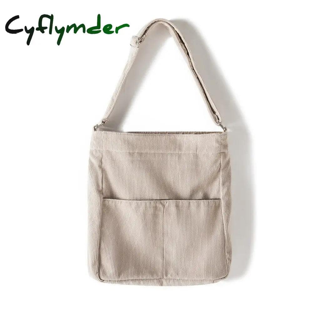 Cyflymder Women Corduroy Shoulder Bag Zipper Large Capacity Simple Canvas Purse Messenger Bags