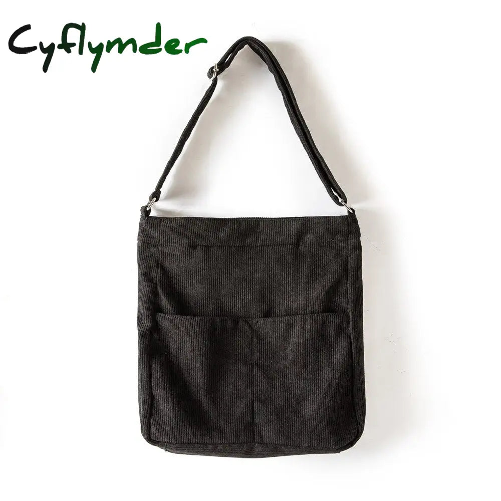 Cyflymder Women Corduroy Shoulder Bag Zipper Large Capacity Simple Canvas Purse Messenger Bags