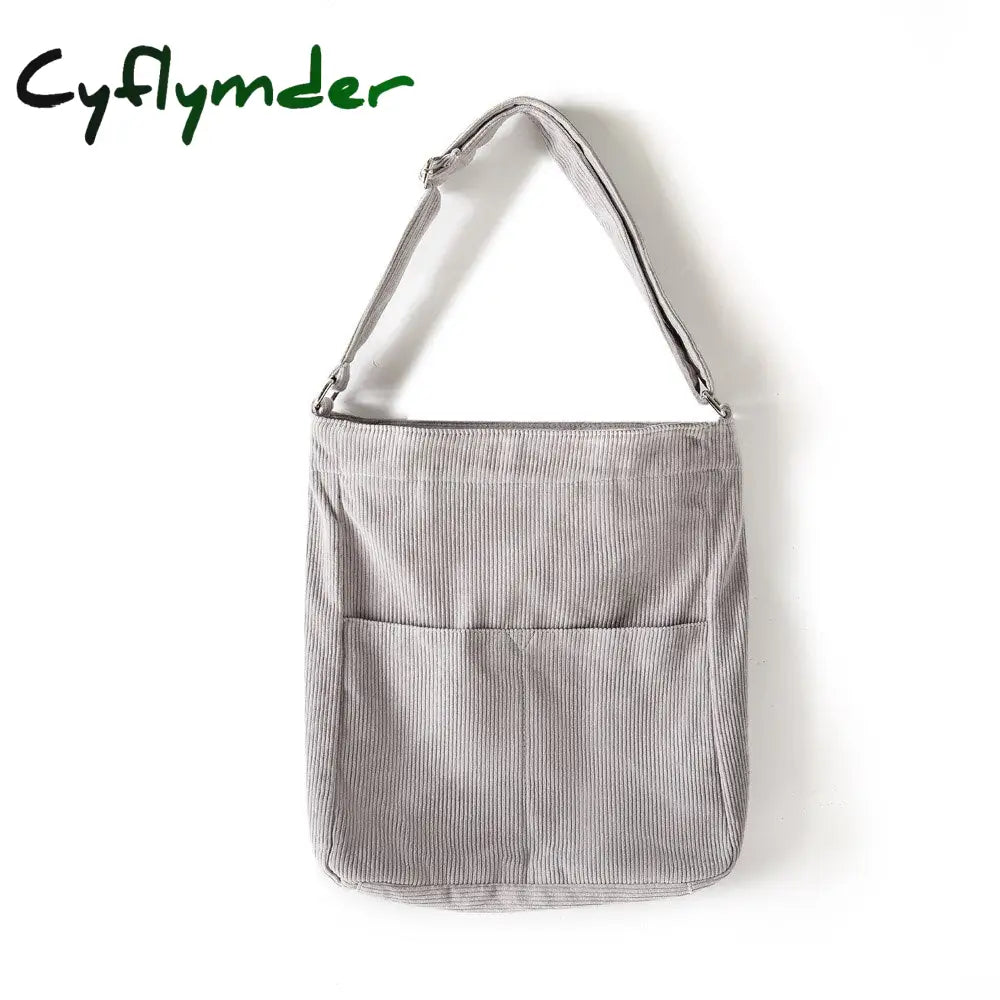 Cyflymder Women Corduroy Shoulder Bag Zipper Large Capacity Simple Canvas Purse Messenger Bags