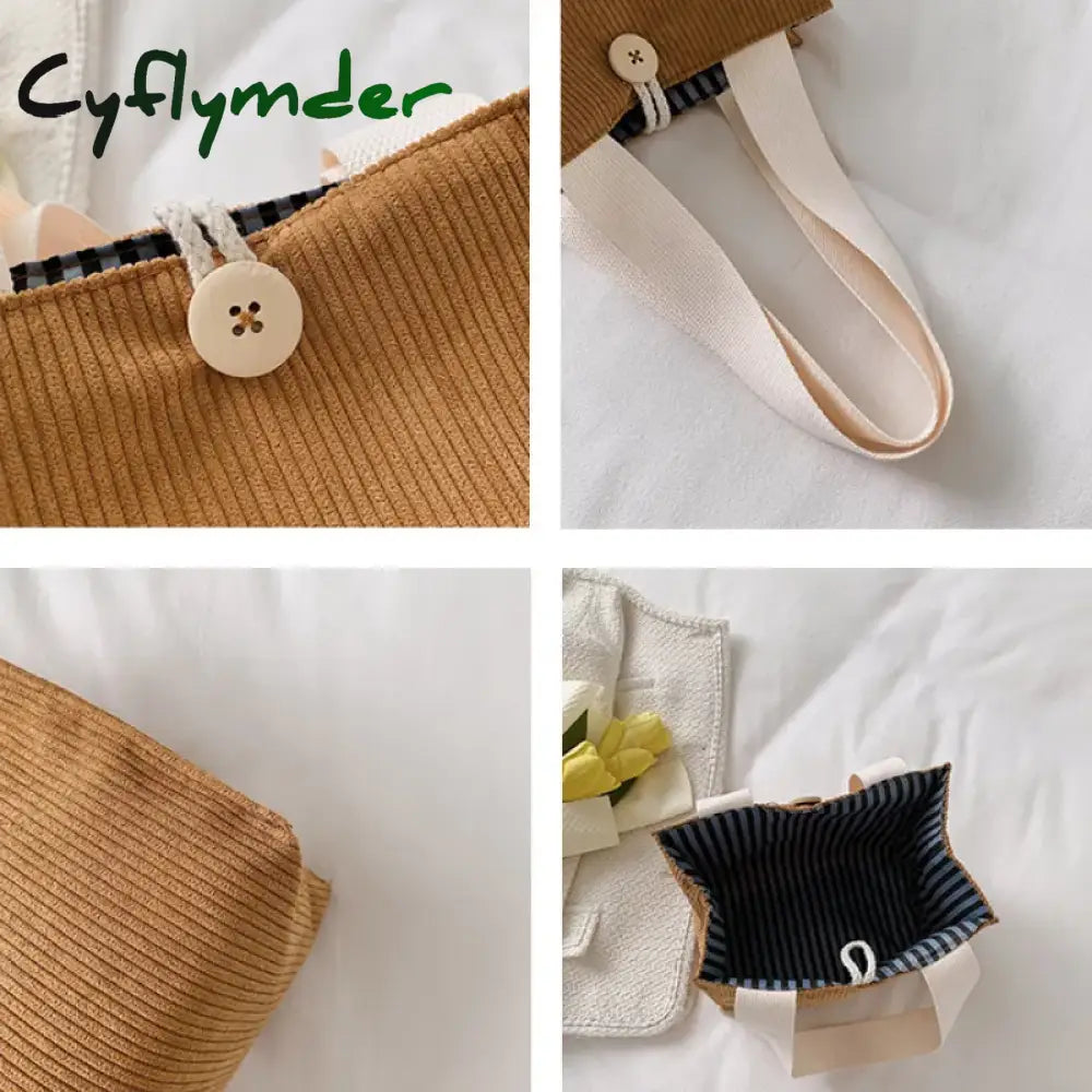 Cyflymder Women Corduroy Small Tote Female Casual Shoulder Bag Lady Daily Handbag Shopping Purse