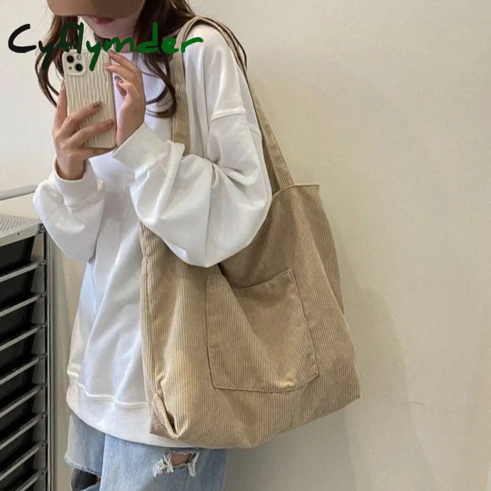 Cyflymder Women Corduroy Tote Bag Large Shoulder Hobo Bags Casual Handbags Big Capacity Shopping