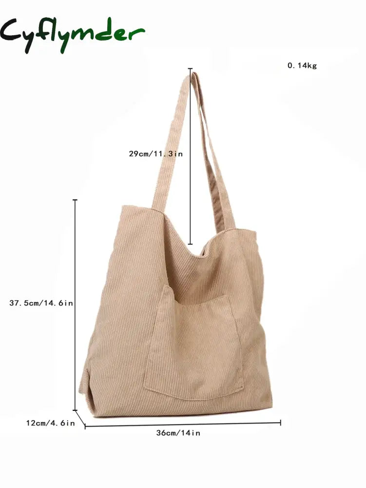 Cyflymder Women Corduroy Tote Bag Large Shoulder Hobo Bags Casual Handbags Big Capacity Shopping Work Bag