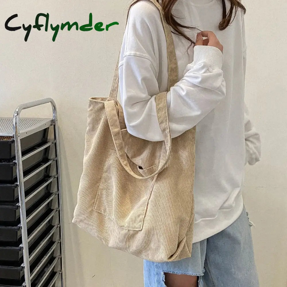 Cyflymder Women Corduroy Tote Bag Large Shoulder Hobo Bags Casual Handbags Big Capacity Shopping