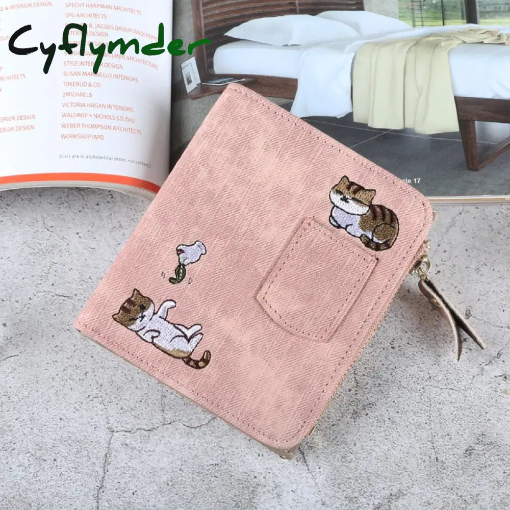 Cyflymder Women Cute Cat Wallet Small Zipper Girl Brand Designed Pu Leather Coin Purse Female Card