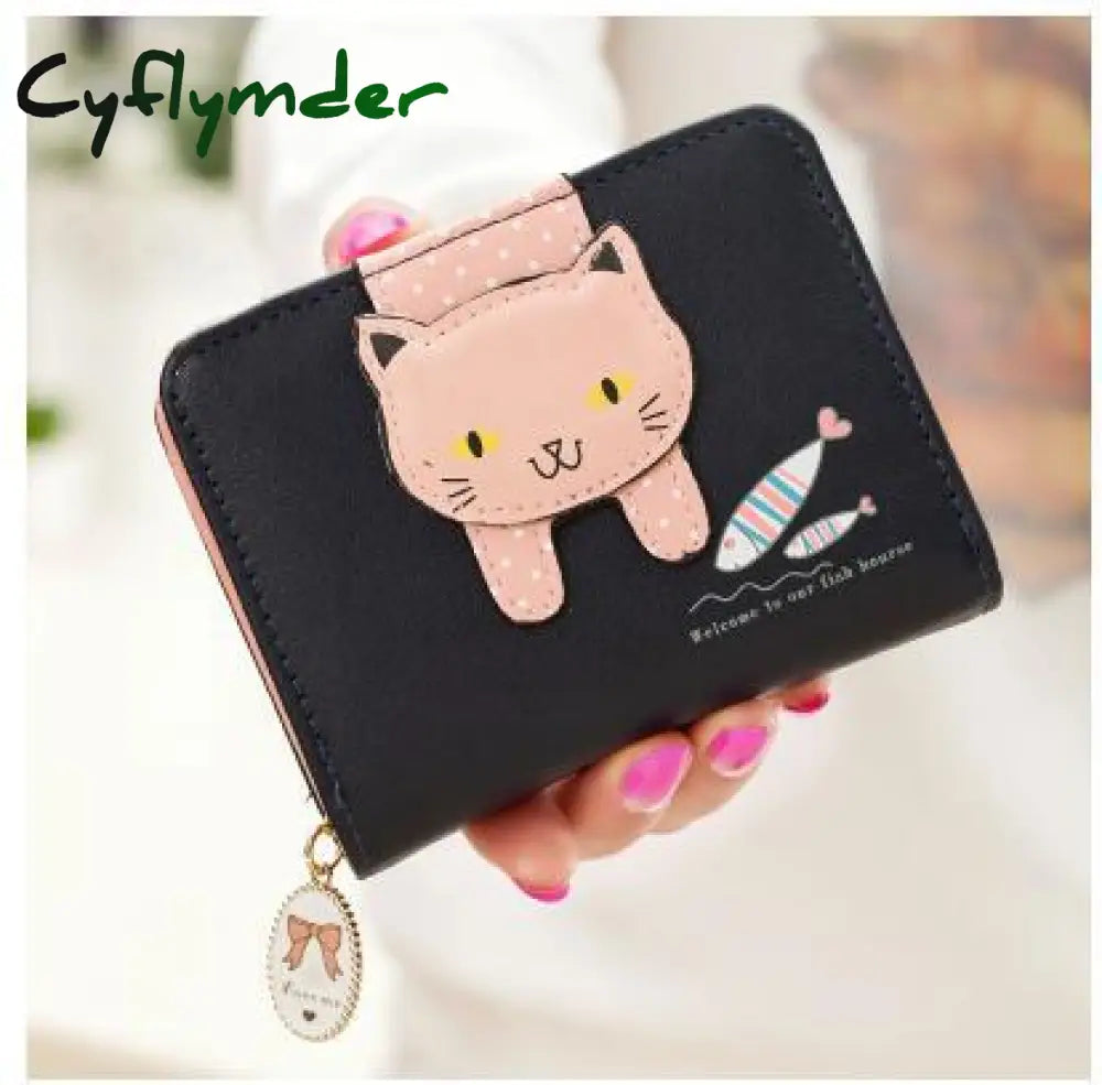 Cyflymder Women Cute Cat Wallet Small Zipper Girl Brand Designed Pu Leather Coin Purse Female Card