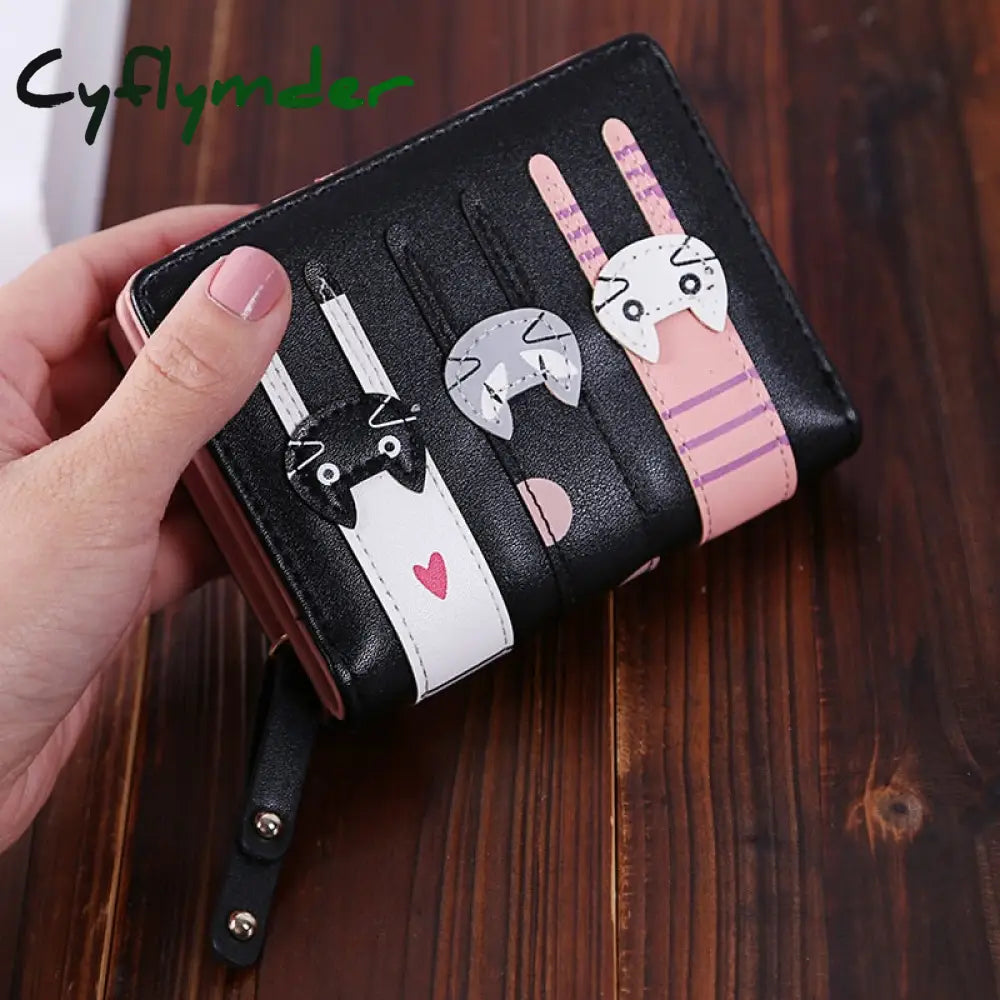 Cyflymder Women Cute Cat Wallet Small Zipper Girl Brand Designed Pu Leather Coin Purse Female Card