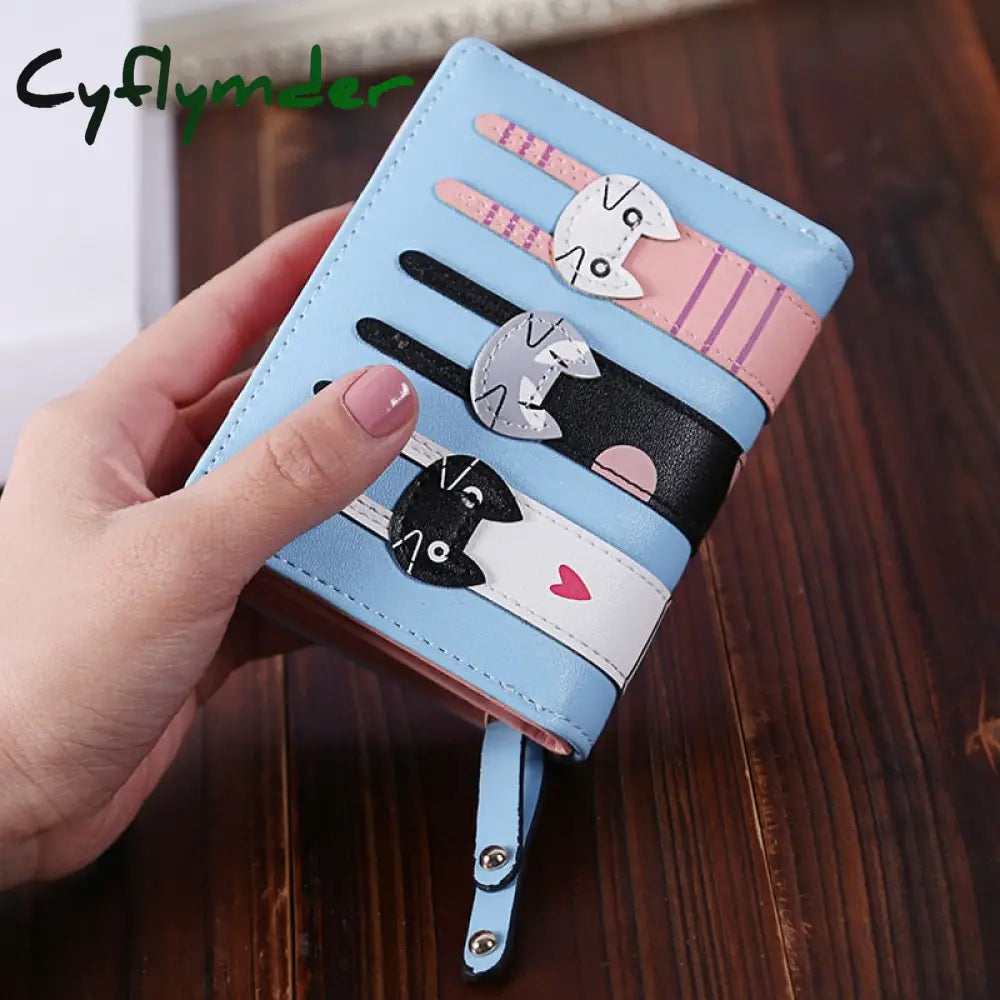 Cyflymder Women Cute Cat Wallet Small Zipper Girl Brand Designed Pu Leather Coin Purse Female Card