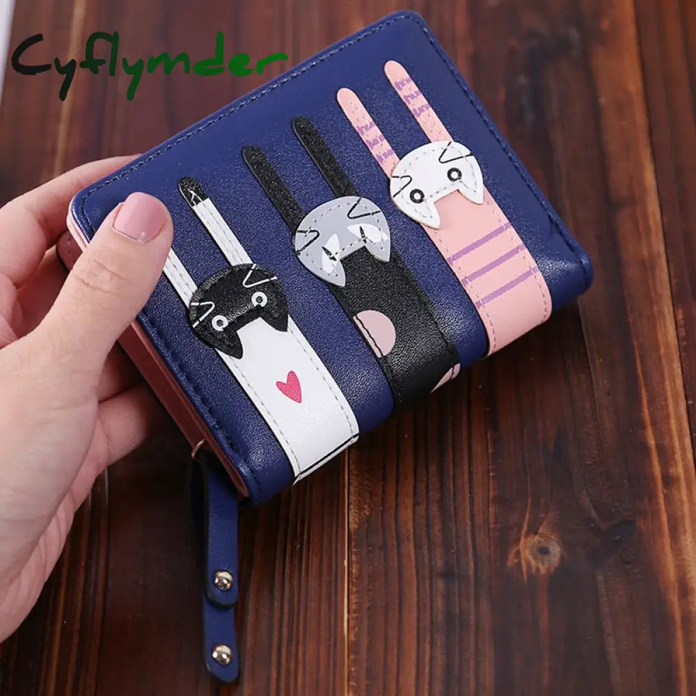 Cyflymder Women Cute Cat Wallet Small Zipper Girl Brand Designed Pu Leather Coin Purse Female Card