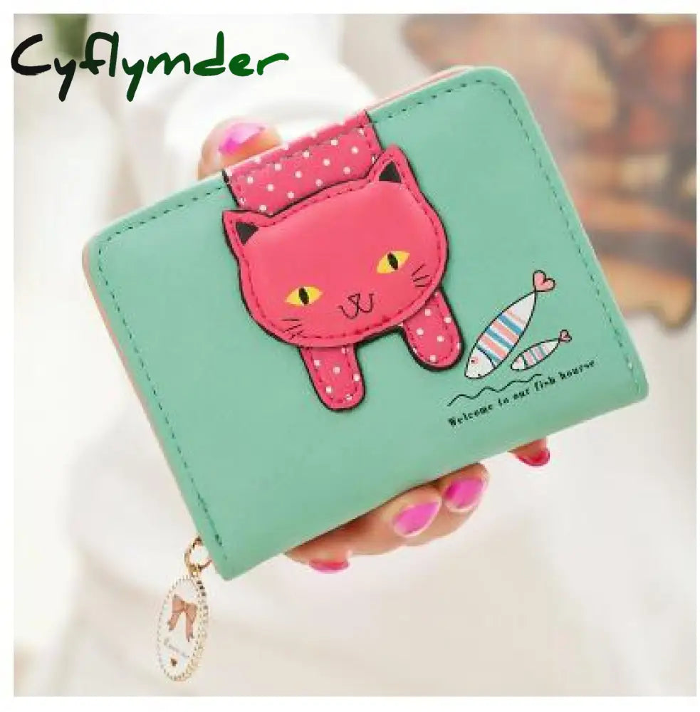 Cyflymder Women Cute Cat Wallet Small Zipper Girl Brand Designed Pu Leather Coin Purse Female Card