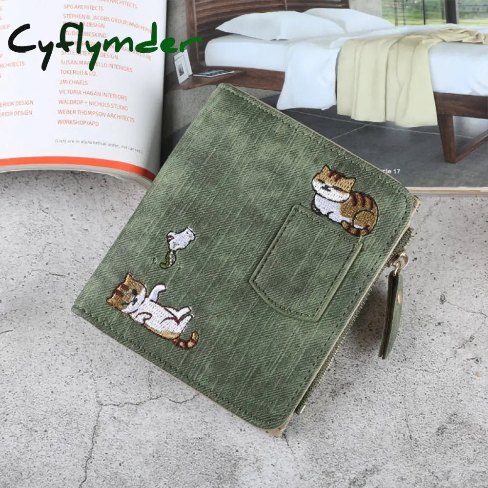 Cyflymder Women Cute Cat Wallet Small Zipper Girl Brand Designed Pu Leather Coin Purse Female Card