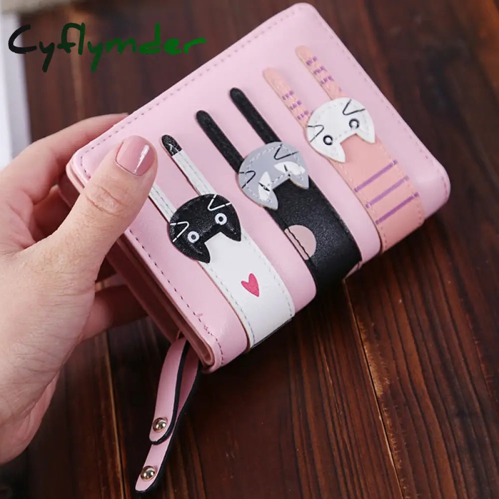 Cyflymder Women Cute Cat Wallet Small Zipper Girl Brand Designed Pu Leather Coin Purse Female Card