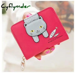 Cyflymder Women Cute Cat Wallet Small Zipper Girl Brand Designed Pu Leather Coin Purse Female Card