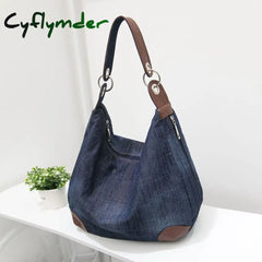 Cyflymder Women Denim Tote Bag Casual Canvas Jean Large Capacity Top Handle One Shoulder Bags