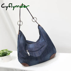 Cyflymder Women Denim Tote Bag Casual Canvas Jean Large Capacity Top Handle One Shoulder Bags